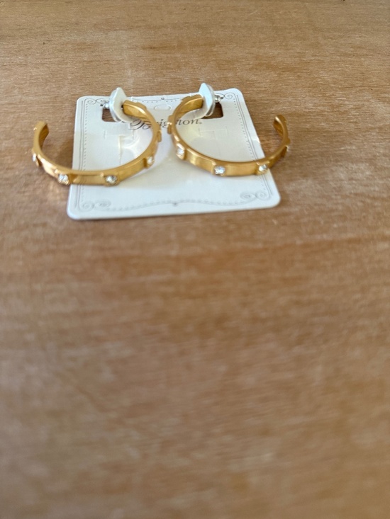 Brighton Jewelry - Brighton Meridian Hoop Earrings Hammered Gold with Crystal Embellishments NWT